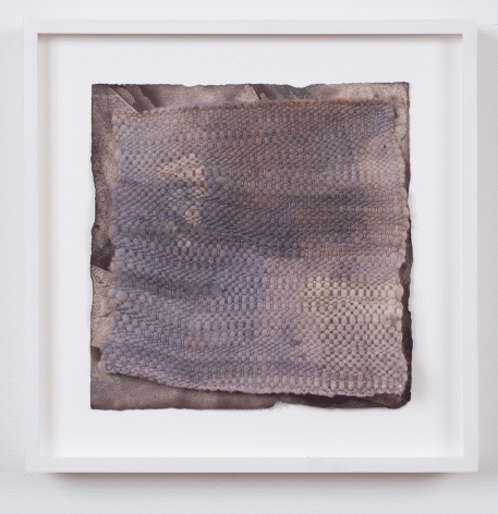 Martha Tuttle "Cold Water (5)", 2015 Wool, paper, logwood, hematite, and steel iron 8-3/4 x 8-1/2 inches