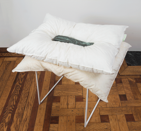 Fred Holland "Tongue", 2015 Steel, pillows, and cast bronze cow tongue 25 x 22 x 17 inches