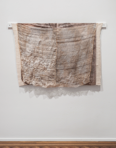 Martha Tuttle "Pines and Plovers", 2016 Wool, paper, steel, silk, rust, iron, hematite, iron and clay on wood support 38-1/4 x 58 inches