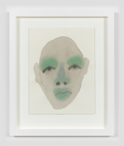Watercolor and ink on paper work by February James titled "And here we are again" and made in 2021. The work depicts a figure's face.