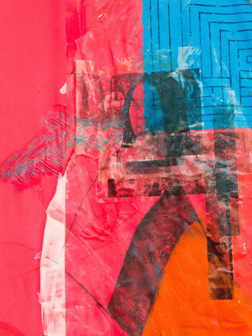 Tomashi Jackson "Dajerria All Alone (Bolling v Sharpe (District of Columbia)) (McKinney Pool Party)", 2016 Mixed media on cotton and canvas 101 x 72-3/8 inches Detail View