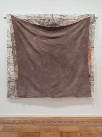Martha Tuttle "Flowers", 2016 Paper, wool, hematite, clay, logwood and iron on wood support 59-1/2 x 67 inches