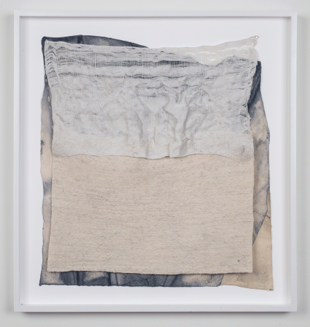 Martha Tuttle "Clear Sound (1)", 2015 Wool, steel, silk, indigo, woad, clay, iron and paper 22-1/2 x 21 inches