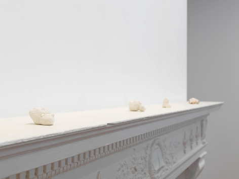 This image is an installation view of the February James exhibition titled "When the Chickens Come Home To Roost." The exhibition features paintings, watercolors and sculptures by February James installed and on view at Tilton Gallery.