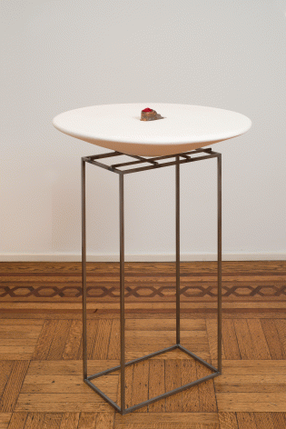 Fred Holland "Anna Elizabeth", 2015 Steel, plaster, cast bronze baby shoe, and fabric 36 1/2 x 25 x 25 inches
