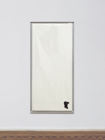 Egan Frantz "Light Scroll #1 (Isosephic Composition in 93)", 2015 SmallCorp Harbor Gray TF-X Aluminum Floater Frame, SmallCorp SP3-PF Panel, Expression® BufferMount® Drymounting Adhesive, Cottonelle® Kleenex® Brand Toilet Tissue, Performix Clear Plasti Dip® Sprayable Thermoplastic, Wax, .005 mil Polyester Film, and Hardware. 55-1/2 x 26-3/4 x 1 inches