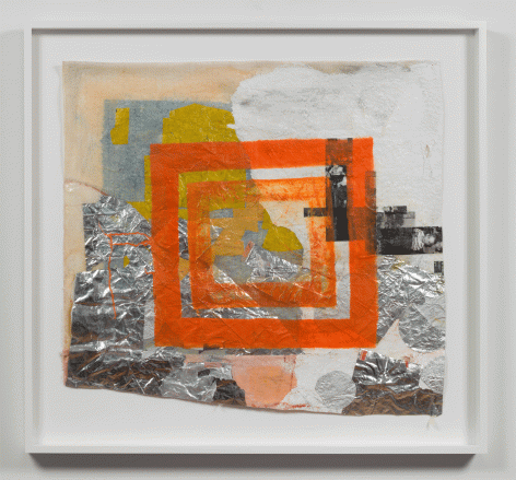Tomashi Jackson "Two Topekas: Orange Shape (Brown v Board of Education)", 2016 Mixed media on gauze 24 x 26 inches