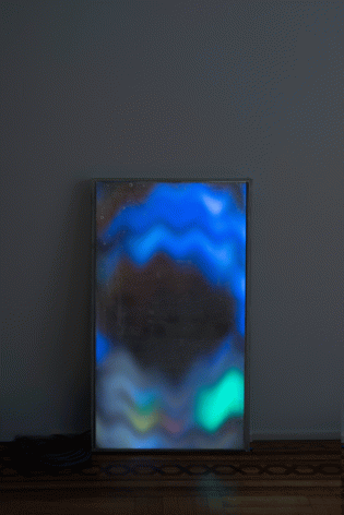 Luca Dellaverson "10 Things I Hate About You", 2015 Epoxy, plexi glass, LCD monitor, and pirated digital file 41-1/2 x 24-1/2 x 1-1/2 inches