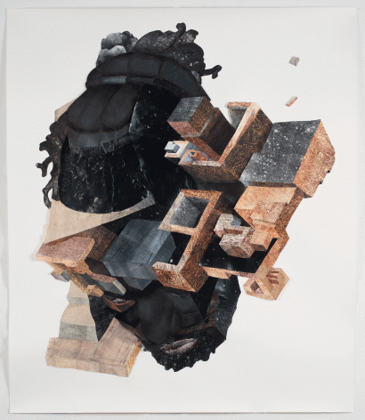 Yashua Klos "God of the Ghetto", 2015 Collage with oil based ink and woodblock prints on archival paper 59-13/16 x 51-7/8 inches