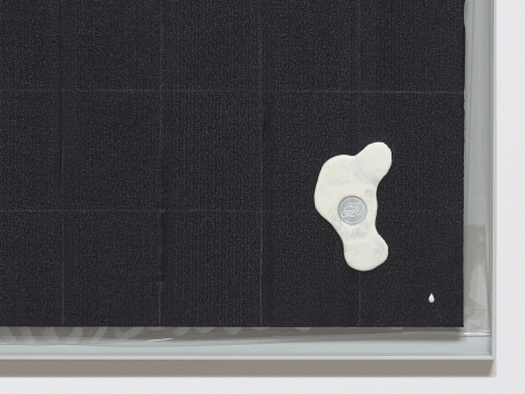 Egan Frantz "Night Scroll #3 (Isosephic Composition in 93)", 2015 SmallCorp Harbor Gray TF-X Aluminum Floater Frame, SmallCorp SP3-PF Panel, .005 Mil Polyester Film, Expression® BufferMount® Drymounting Adhesive, Cottonelle® Kleenex® Brand Toilet Tissue, Performix Black Plasti Dip® Sprayable Thermoplastic, Wax, and Hardware. 55-1/2 x 26-3/4 x 1 inches Detail View