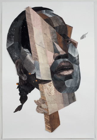 Yashua Klos "Become a Ghost", 2015 Collage with oil based ink and woodblock prints on archival paper 54-5/8 x 37-5/8 inches