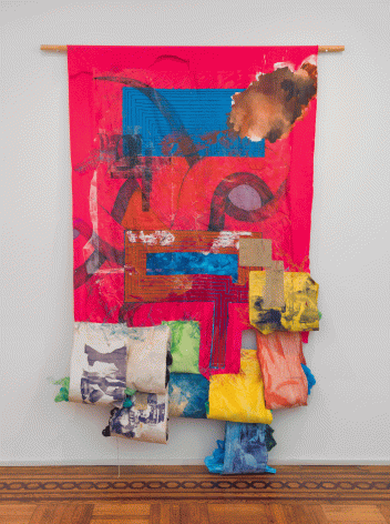 Tomashi Jackson "Dajerria All Alone (Bolling v Sharpe (District of Columbia)) (McKinney Pool Party)", 2016 Mixed media on cotton and canvas 101 x 72-3/8 inches