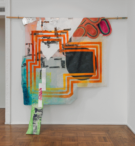 Tomashi Jackson "The School House Rock (Brown, et. al. v Board of Education of Topeka)(Bolling v Sharpe (District of Columbia))", 2016 Mixed media on gauze 102-1/2 x 114 x 32-3/4 inches