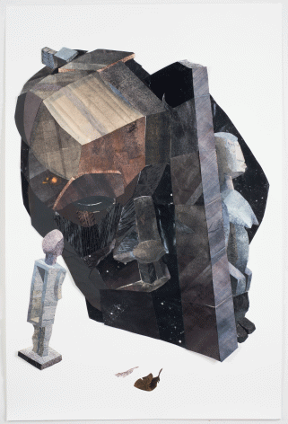 Yashua Klos "You Mirror", 2015 Collage with oil based ink and woodblock prints on archival paper 54-5/8 x 37-5/8 inches
