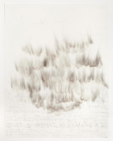 Smoke Songs smoke and graphite, backwards script on rag paper