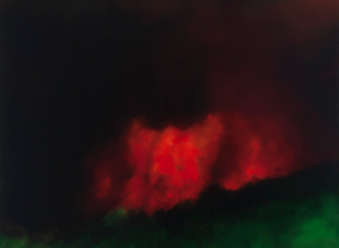 karen marston, detail of forest fire at night painting