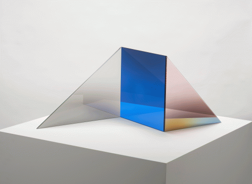 Alt="Larry Bell, Untitled, 1968, Glass cube with metal seams"