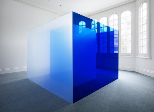 Alt="Larry Bell, Untitled, 1968, Glass cube with metal seams"
