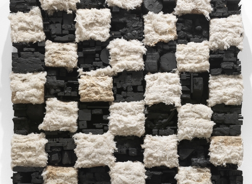 Leonard Drew Number 264, 2020 Wood, paint, and cotton 34 x 37 x 7 in 86.4 x 94 x 17.8 cm