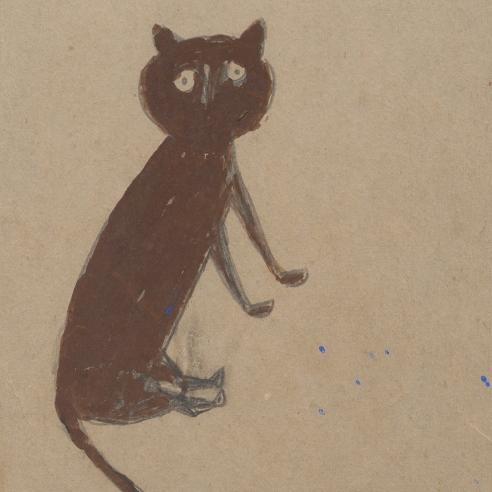 a painting of a brown cat by Self-taught artist Bill Traylor