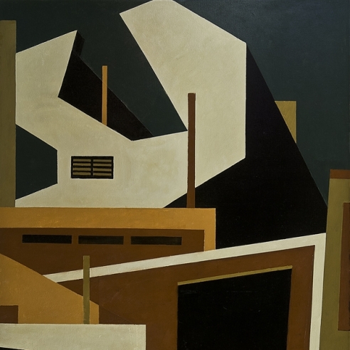 NILES SPENCER (1893–1952), In Fairmont, 1951. Oil on canvas, 65 1/2 x 41 1/2 in. (detail).
