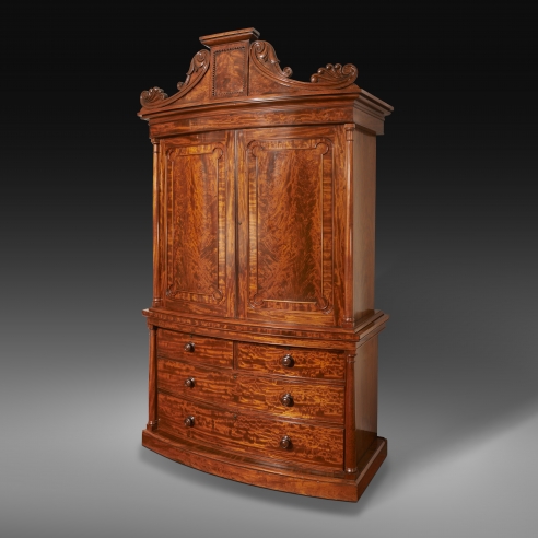 Neo-Classical Linen Press, about 1825–28. Boston, likely under the supervision of Thomas Seymour (1771–1848). Mahogany, with brass hinges and keyhole escutcheons, 96 3/4 in. high, 55 1/4 in. wide, 24 1/2 in. deep