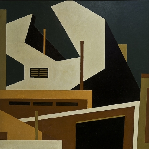 NILES SPENCER (1893–1952), In Fairmont, 1951. Oil on canvas, 65 1/2 x 41 1/2 in. (detail).