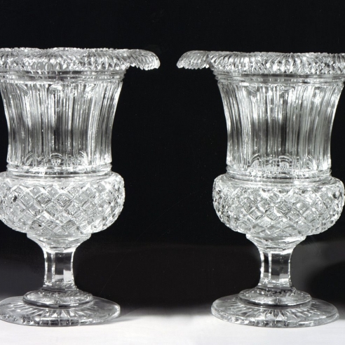Pair Clear Glass Medici-Form Vases