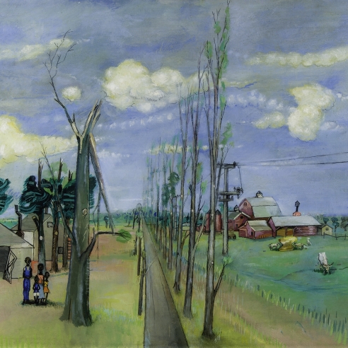 PHILIP EVERGOOD (1901–1973), "Fat of the Land," c. 1940–41. Oil on canvas, 28 x 46 in. (detail).