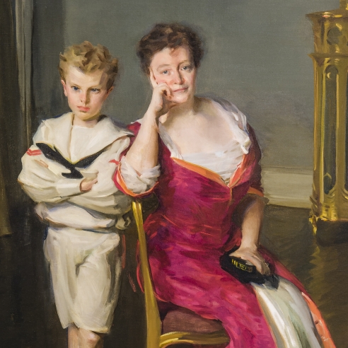 CECILIA BEAUX (1855–1942) Mrs. John Frederick Lewis and Her Son, John Frederick Lewis, Jr., 1908. Oil on canvas, 83 3/4 x 48 3/4 in. (detail).