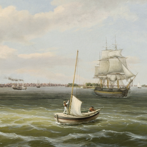 THOMAS BIRCH (1779–1851), View of Philadelphia Harbor, c. 1835–40. Oil on canvas, 20 x 30 1/4 in. (detail)