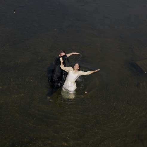 Stacy as Christy, 2019, Archival pigment print, woman being babptized
