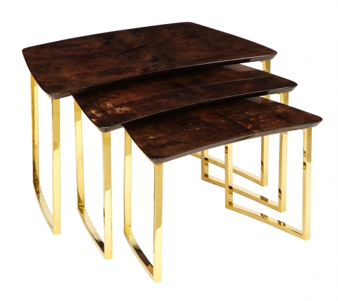 Set of Three Nesting Tables with Aldo Tura Lacquered Parchment Tops