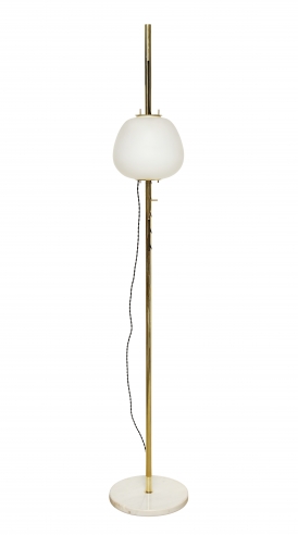 Brass Floor Lamp With Large Frosted Dome by Angelo Lelli