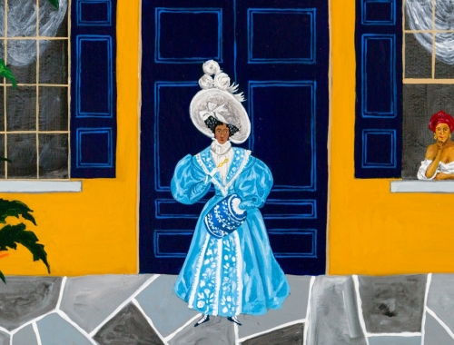 Detail of a painting by Andrew LaMar Hopkins titled Madame de Boisblanc Lodger, 2020