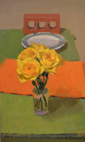 Roses And Brick, 20" x 12, Oil On Canvas