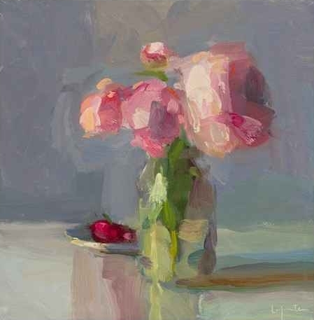 Cherries And Peonies, Christine Lafuente, Oil On Linen