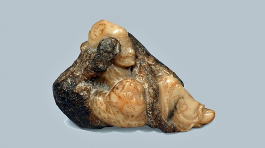 Fine Chinese Carved Soapstone Figure of a Reclining Lohan, Pindola Bharadvaja