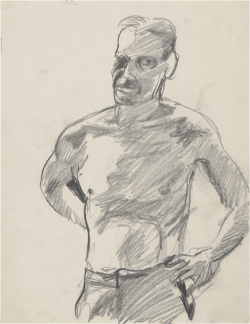 drawing of a shirtless man