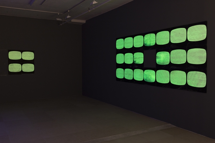 Tony Conrad, Installation view, Yellow Movie (video), 1973 Tony Conrad, Installation view, Undone, Greene Naftali, New York, 2016