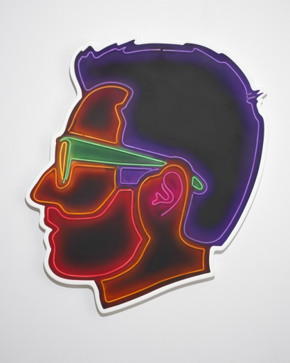 Alex Israel, Self-Portrait (Neon), 2018, Acrylic and bondo on fiberglass, 96 x 84 x 4 inches (243.8 x 213.4 x10.2 cm)