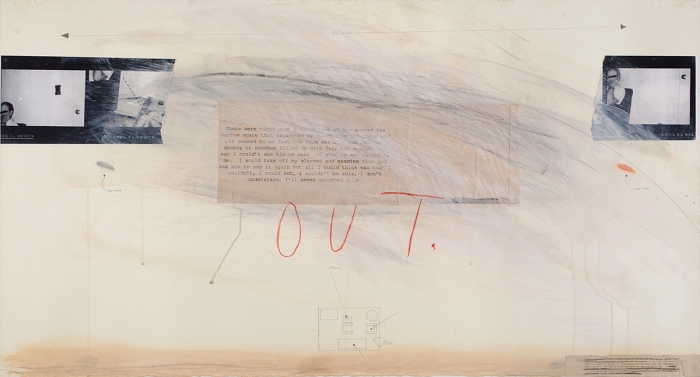 Candy Jernigan, OUT, 1989, Acrylic, pastel, and collage on paper, 27 x 47 x 2 inches (68.6 x 119.4 x 5.1 cm)