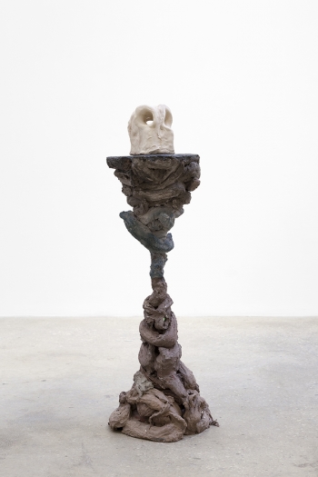 Gelatin New York Golem, 2017 Wood, steel, pigmented plaster, glazed ceramic 47 1/4 x 16 5/8 x 16 5/8 inches (120 x 42 x 42 cm)