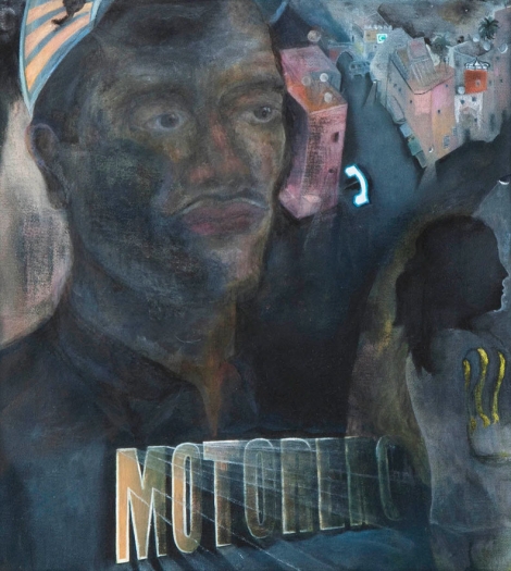Katharina Wulff, Motorero, 2010, oil and charcoal on canvas, 15 3/4 x 14 1/4 inches