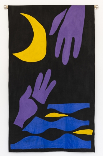 Paul Chan Towel (Nightswimming), 2019 acrylic on canvas, metal bracket, wood dowel 100 1/4 x 56 1/4 x 4 inches (254.6 x 142.9 x 10.2 cm)
