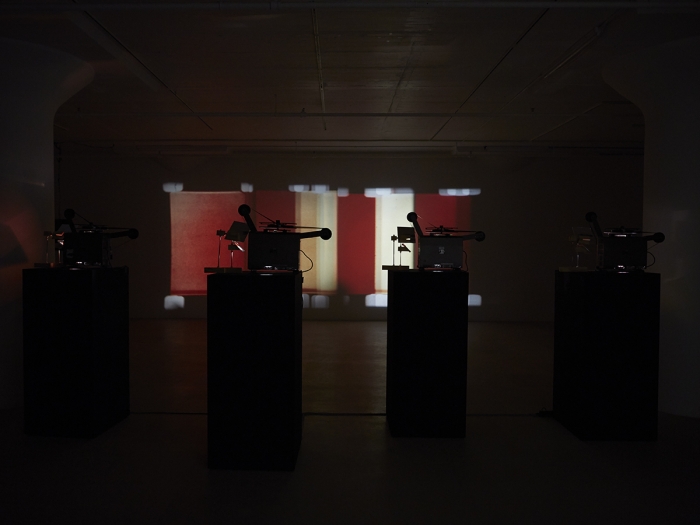 Paul Sharits Dream Displacement, 1976 Four 16mm films, color, sound, various running times, projected simultaneously in continuous loop Duration: looped films