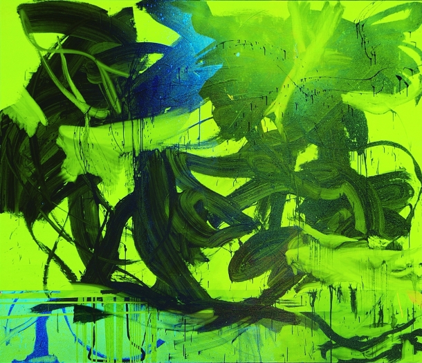 Jacqueline Humphries Clockwork Lemon, 2005 Oil on linen 72 x 84 inches (182.9 x 213.4 cm)