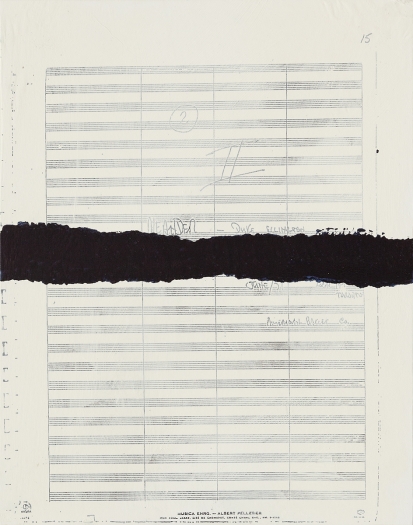 Tim Rollins & K.O.S The River - Meander (after Duke Ellington), 2012 (detail) Indigo ink, acrylic, photocopy on cotton paper on wood 18 Panels each: 11 x 14 inches (27.9 x 35.6 cm)