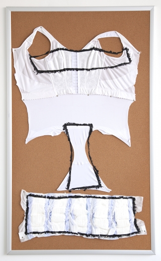 Tony Conrad Parturition, 2009 Acrylic, underwear, bulletin board 60 x 36 inches (152.4 x 91.4 cm)