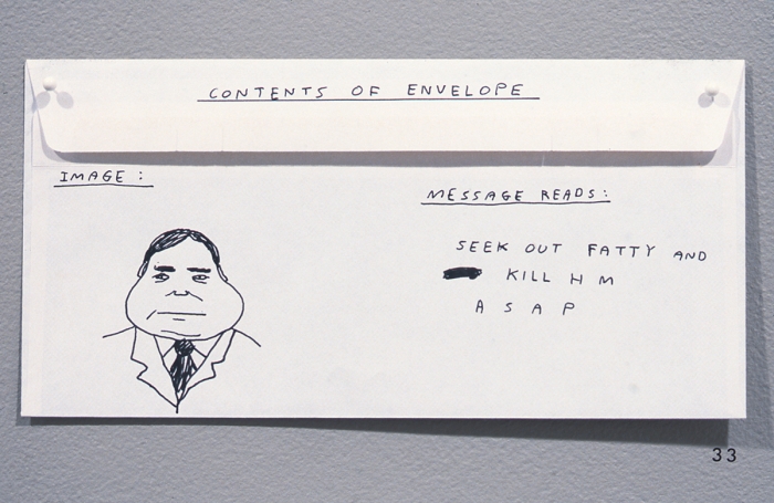David Shrigley, Contents of Envelope, 1996, Ink on paper, 4 1/3 x 8 1/2 inches